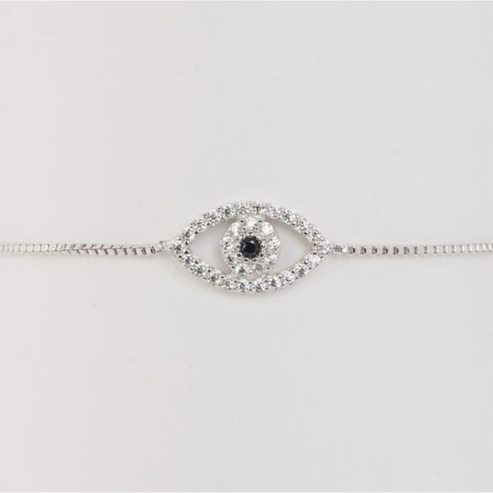 🔸️NWT Adornia Rhodium Plated Pavé Swarovski Crystal Evil Eye Lariat Bracelet
